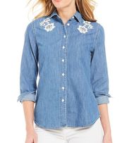 Draper James Howdy Embroidered Chambray Button Down