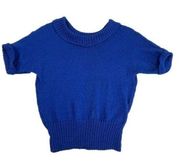 Vintage Handmade Knitted Short Sleeve Ribbed Round Neck Sweater Shirt