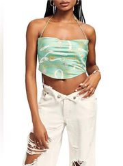 SEROYA Ellison Print Silk Top Green Nautical Sz Small NWT