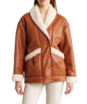 Blank NYC Rainmaker Sherpa Jacket Faux Fur Backing & Trim Size Large NWT Cozy