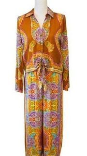 Boho Medallion Paisley Wide Leg Pants Suit & Shirt Small