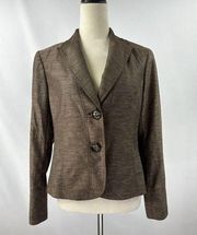 Lafayette 148 Blazer Jacket Brown Gold Metallic 6 Virgin Wool Blend Hourglass