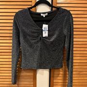 Ultra Flirt Juniors Sparkling Long Sleeve Keyhole Top NWT Medium