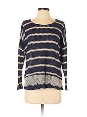Striped Lace Pullover Sweater size large