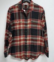 Old Navy  The Boyfriend Flannel Shirt Womens Size M Orange Gray Plaid Long Sleeve