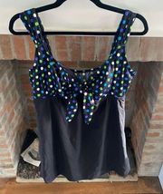 Longtitude Black Polka Dot Plus Size Swimsuit with Skirt Overlay size 16