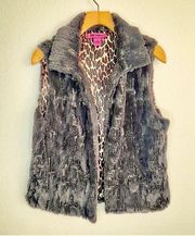 BETSY JOHNSON faux fur and silver sequins vest Women’s Super Soft