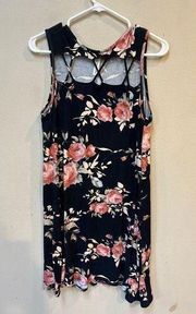 Vanilla Bay Women’s Navy Blue Pink floral Sleeveless Stretch Boho Mini Dress XL