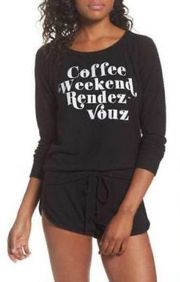 Coffee Weekend Rendezvous Black Sweatshirt Top Blogger Knit Revolve M NWT