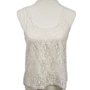 Kirra Cream & Gold Metallic Mesh Tank Top Small