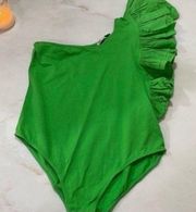 ZARA NWOT Ruffle‎ trim one shoulder bodysuit