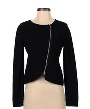 White House black market black sweater cardigan zipper diagonal women medium