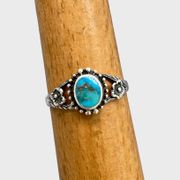 Vintage Style Turquoise Flower Ring - Sz 9