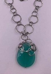 Lia Sophia Shoreline Glass Beads Faceted Aqua Silver Circles Long Necklace
