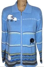 Allison Daly Zip Front Collared Cardigan Sweater-Sheep Appliqués- Size 1X