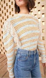 ULLA JOHNSON Arquette fringed striped cotton-blend sweater Size Medium New