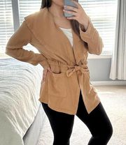 NEW  Women's Shawl Tencel Lightweight Belted Jacket Light Almond/ Tan M