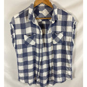 BeachLunchLounge  Plaid Sleeveless Flannel Shirt Blue White Size Large