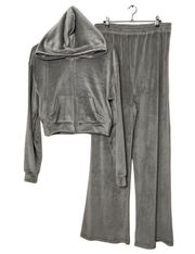 Skims Plush Velour Track Suit Full Zip Hoodie High Rise Wide Leg Pants Set Large