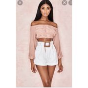 Iris Blush Cropped Off Shoulder Top Size L NWT