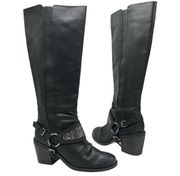 Anthropologie Seychelles black leather riding boots size 8 chunky heel