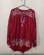 Johnny Was Red Gina Embroidered Blouse Size Medium EUC