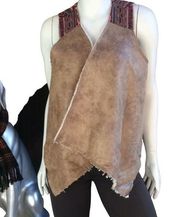 Flying Tomato Sherpa Lined Aztec Open Vest Faux Suede Southwestern Boho Size M