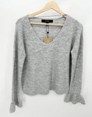 Vero Moda Sweater Women Small NWT Light Grey Melange Simone Long Sleeve Ruffle