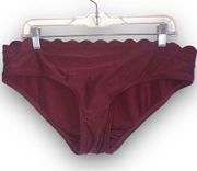 Kate Spade Marina Piccola Hipster Bikini Bottom Burgundy Scallop Waist Large