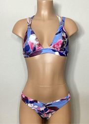 New. BECCA blue floral bikini set. D-top/XS-bottom. Retails $149