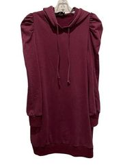 Doe & Rae Puff Sleeve Sweatshirt Hoodie Dress Size Medium Burgundy Wine