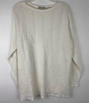 Carolyn Taylor Long Sleeve Pointelle Knit Sweater White Boat Neck Women Size L