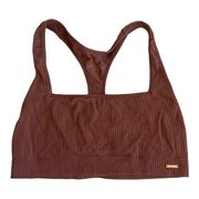 DANSKIN INTIMATES Womens Size XL Brown Square Neck Racerback Bra Ribbed