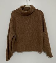 Tan Oversized Turtleneck Sweater