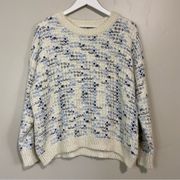 Frnch Women’s Crewneck Knit Metallic Sweater Pullover Blue & White Size M/L NWT