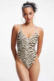 Zebra Printed One Piece Swim Suit