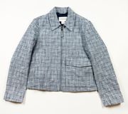 Club Monaco Cotton Blend Tweed Boucle Textured Collared Full Zip Jacket Blue S