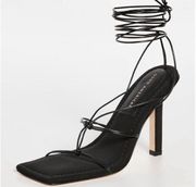 New  Caged Slanted Sandal Strappy Wrap Heel | Black | 8