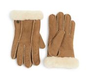 UGG Womens M Perforated Genuine Shearling Suede Gloves in Chestnut NEW