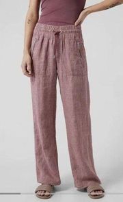 Athleta Size 8 Cabo Linen Textured Wide Leg Pants Tawny Rose Elastic Waist Boho