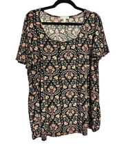 Nina Britton black and floral t-shirt blouse 1X