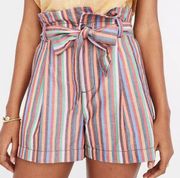 Madewell  Paperbag Shorts in Rainbow Stripe Sz 6 Missing belt