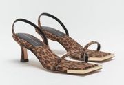 Leopard Print Square Toe Slingback Low Heeled Sandals