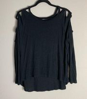 Acemi Black Long Sleeve Cold Shoulder Blouse