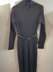 Black Jumpsuit With Metal Belt