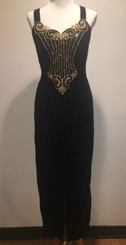 Vintage Jessica McClintock Gunne Sax Merlot Velvet Dress w/Gold Embellishments