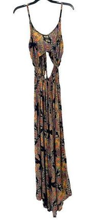 Earthbound Trading Co Boho Maxi Dress Waist Cut Out Open Back Floral Black Sz S