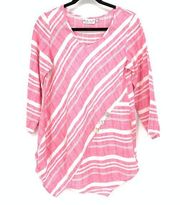 Habitat Blouse Women's Size Small Linen Asymmetrical Hem Pink White Striped Top