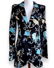 Soft Surroundings Blazer Chinoiserie Bird Floral Black Aqua Gold Size Medium NWT