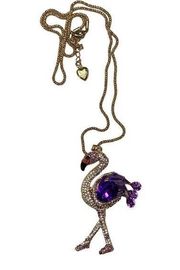 Betsey Johnson 17"+ 2" Purple Rhinestone Flamingo Long Goldtone Chain Necklace